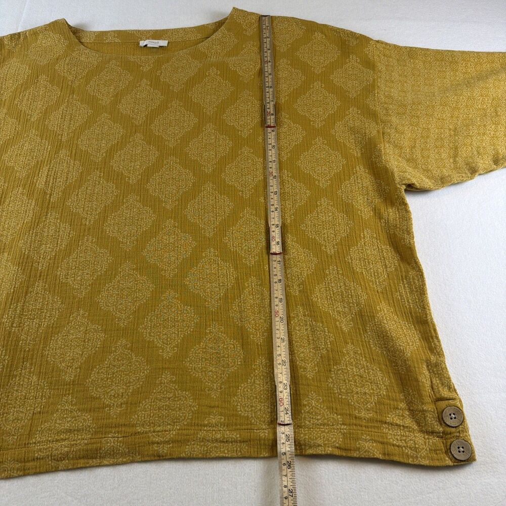 J Jill Blouse L Yellow Gauzy Block Print Top Pure Jill Cotton Boho Batik Tunics - Picture 4 of 7